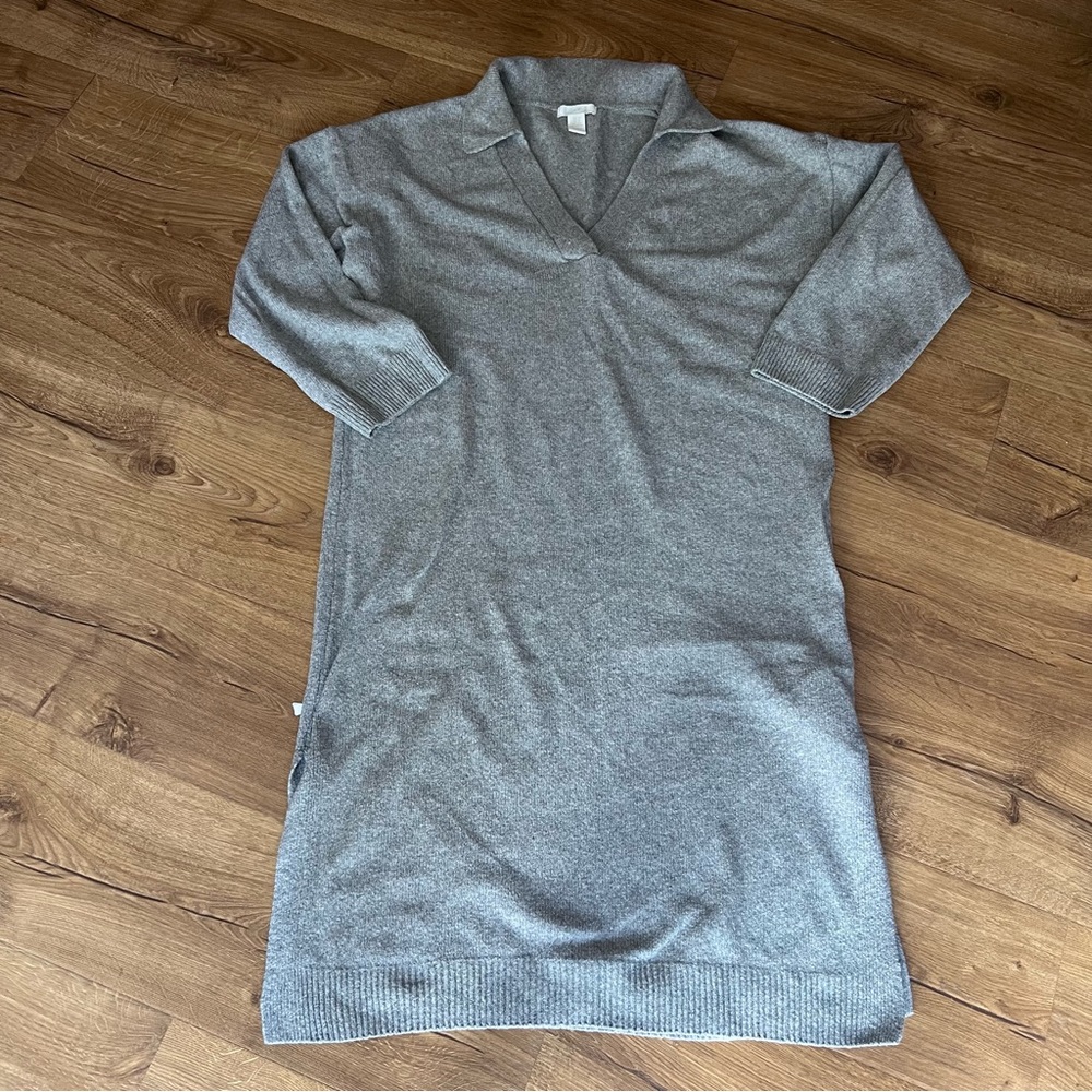 H&M Gray Knit Sweater Collared Dress Size Cotton Blend XS